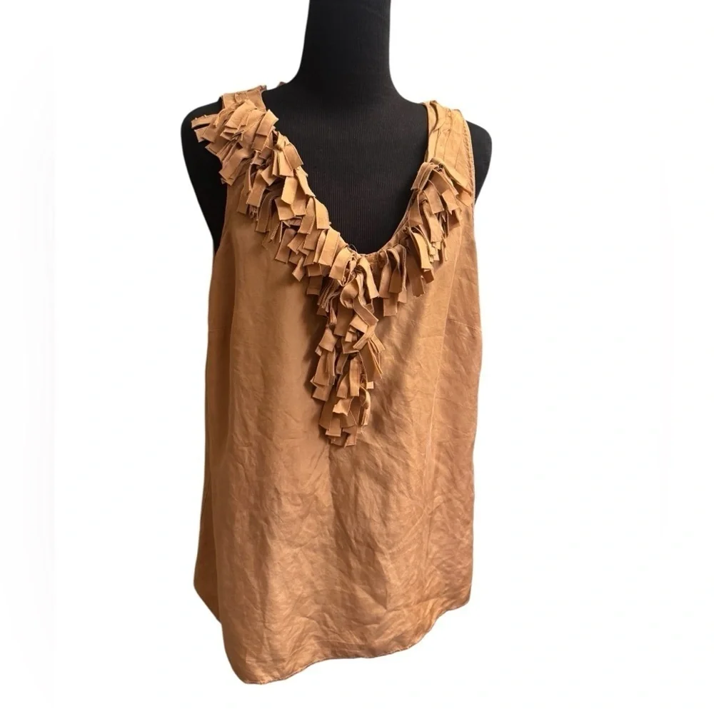 J. CREW SILK V Neck Ruffle Top Gold Sleeveless Top SZ4 Romantic Wedding EUC